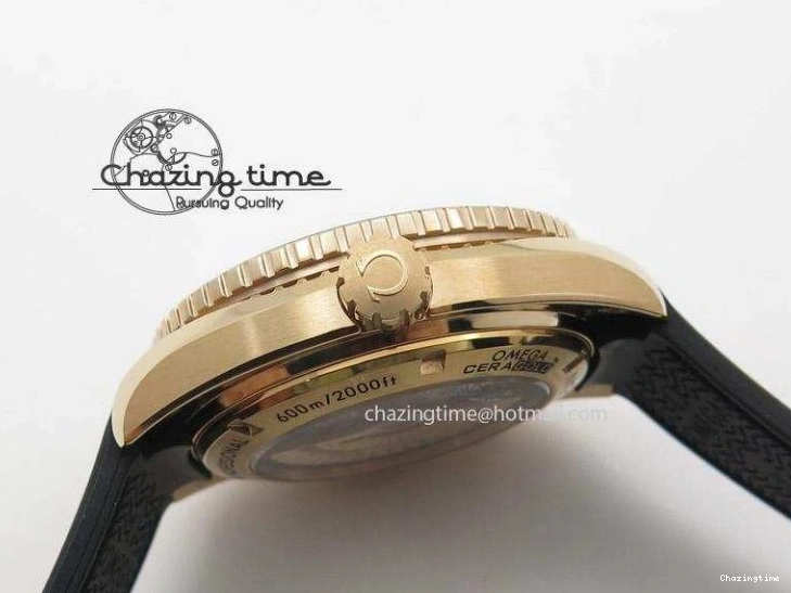 0108 Bright Planet Ocean Professional Rose Gold Liquid Metal V6F 45mm on Black Rubber Strap A 8287